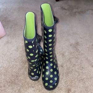 Blue and green polka dot L.L Bean rain boots